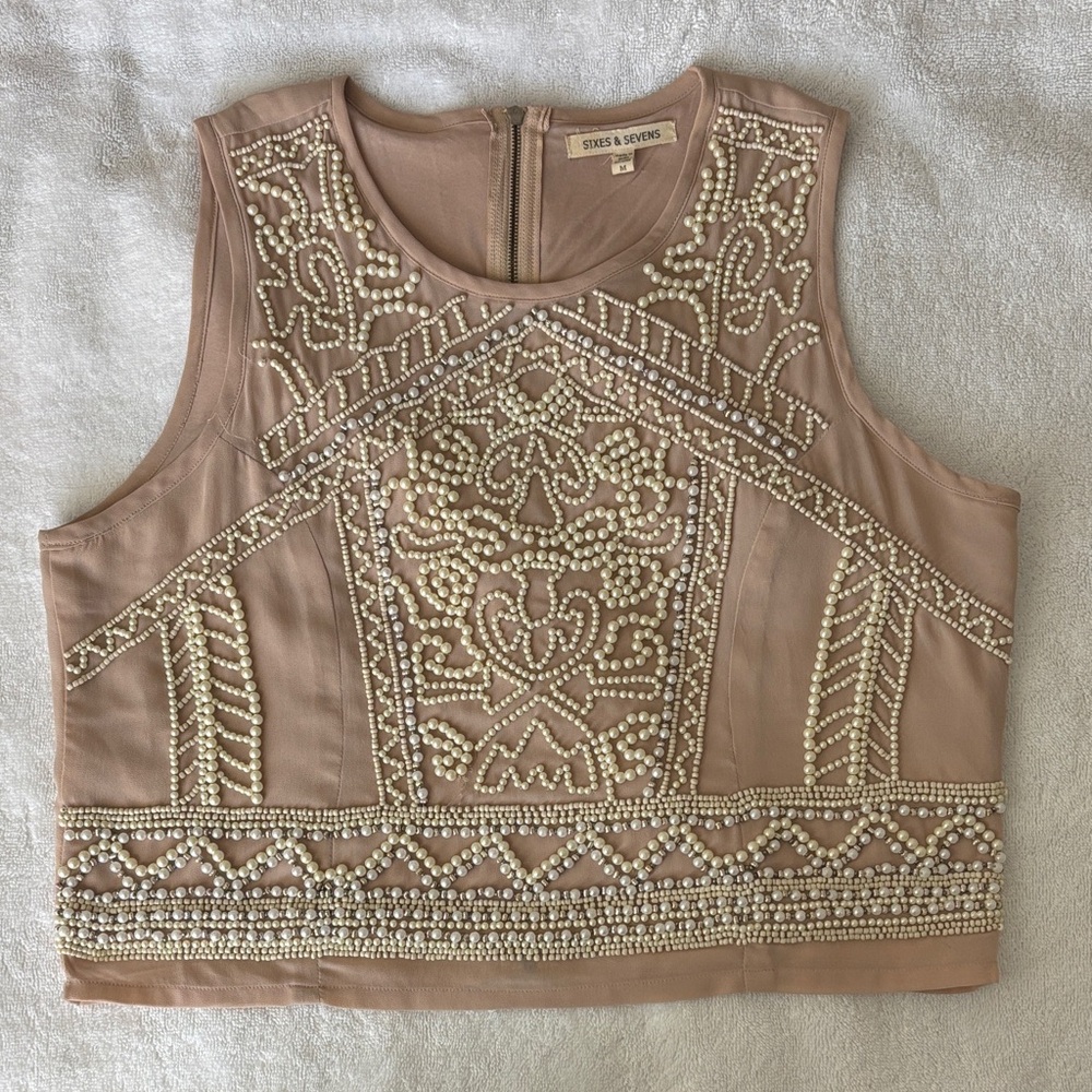 Sixes & Sevens light pink beige Beaded Tank Top